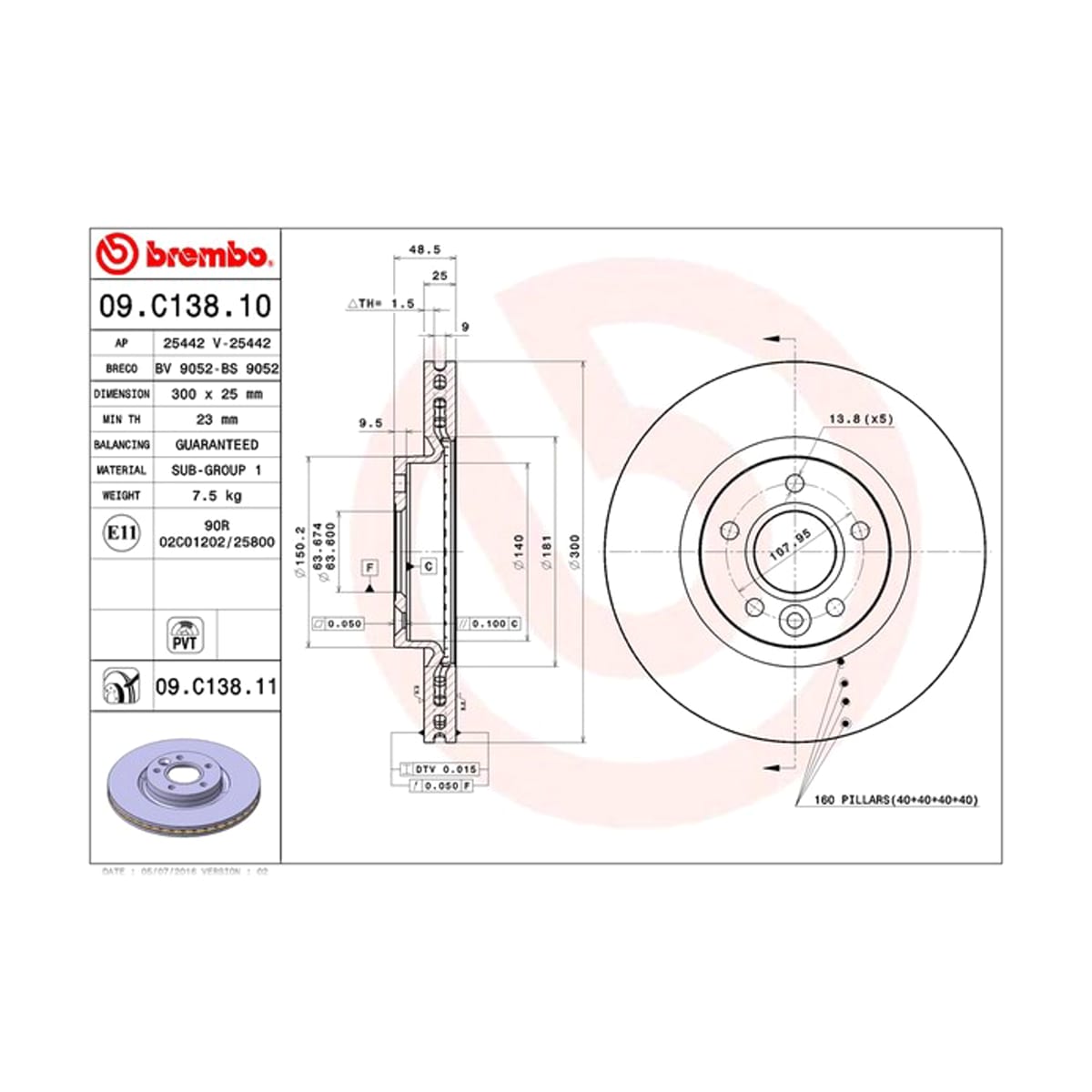 BREMBO Диск тормозной UV Coated 09C13811 (перед)