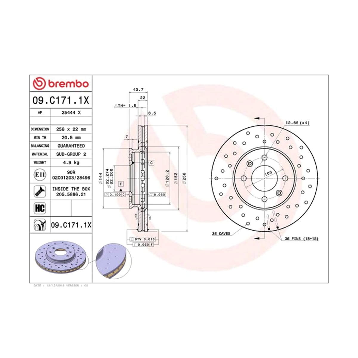BREMBO Диск тормозной Xtra 09C1711X (перед)