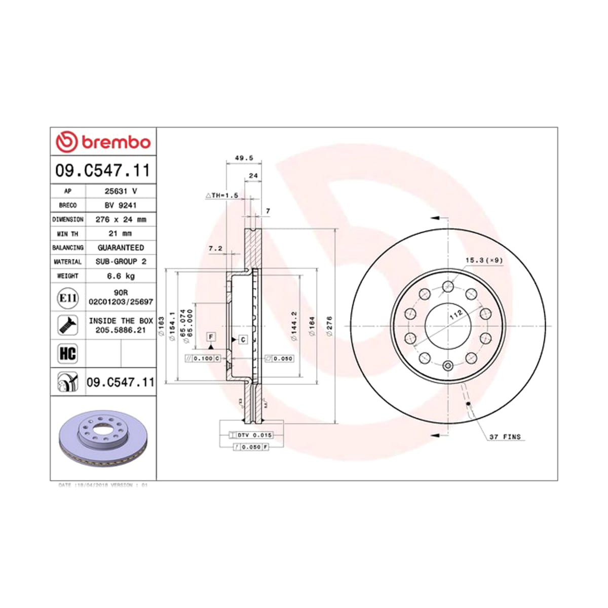BREMBO Диск тормозной UV Coated 09C54711 (перед)