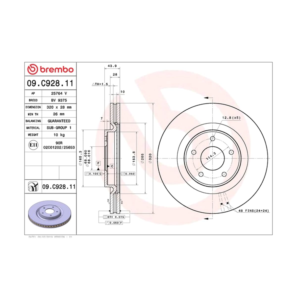 BREMBO Диск тормозной UV Coated 09C92811 (перед)