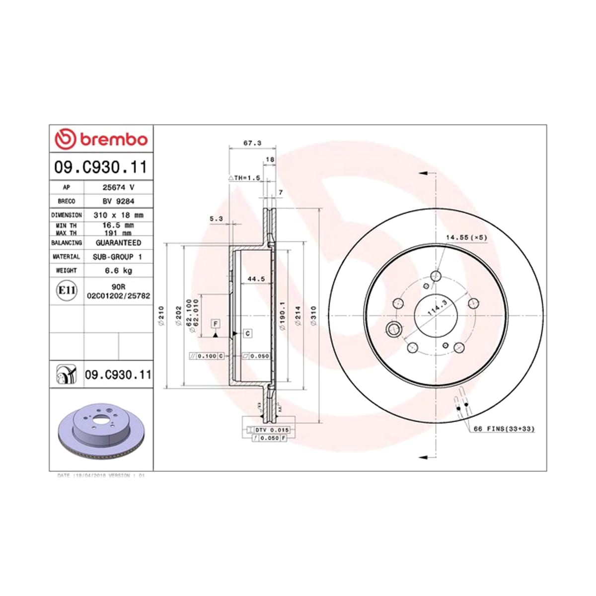 BREMBO Диск тормозной UV Coated 09C93011 (зад)