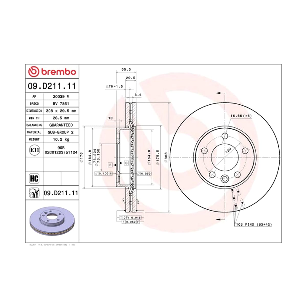BREMBO Диск тормозной UV Coated 09D21111 (перед)