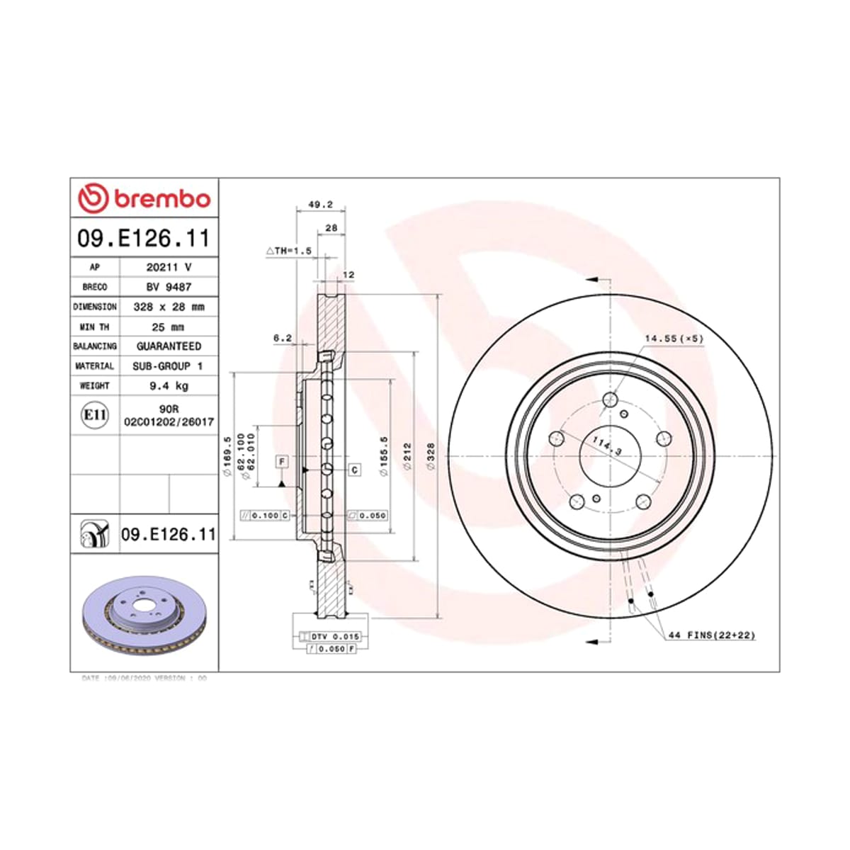 BREMBO Диск тормозной UV Coated 09E12611 (перед)