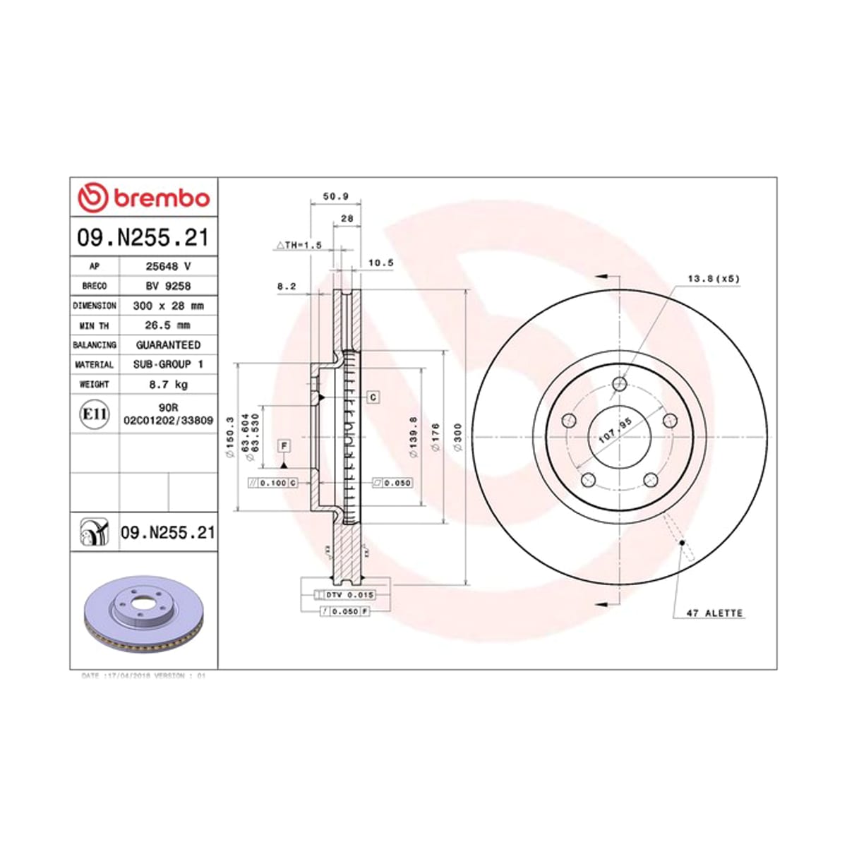BREMBO Диск тормозной UV Coated 09N25521 (перед)