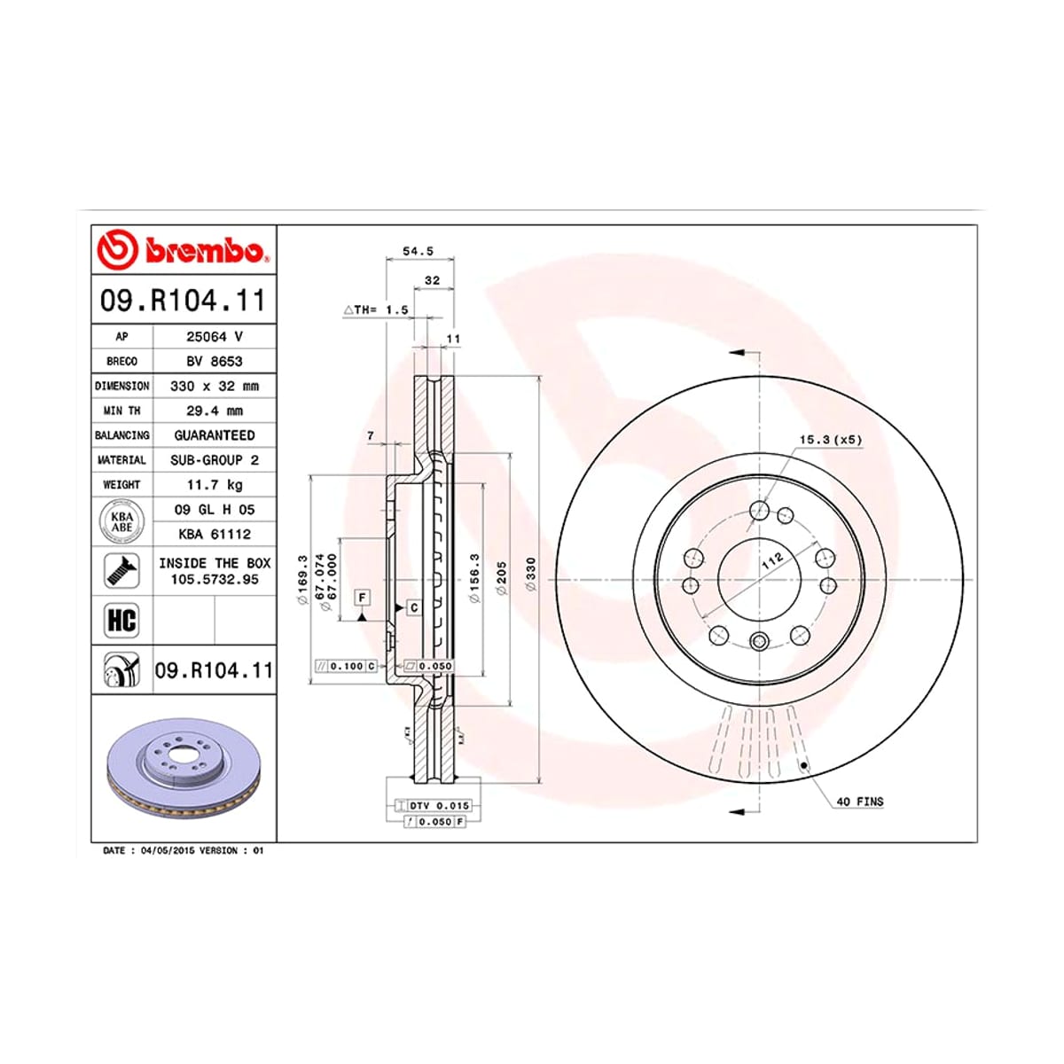 BREMBO Диск тормозной UV Coated 09R10411 (перед)