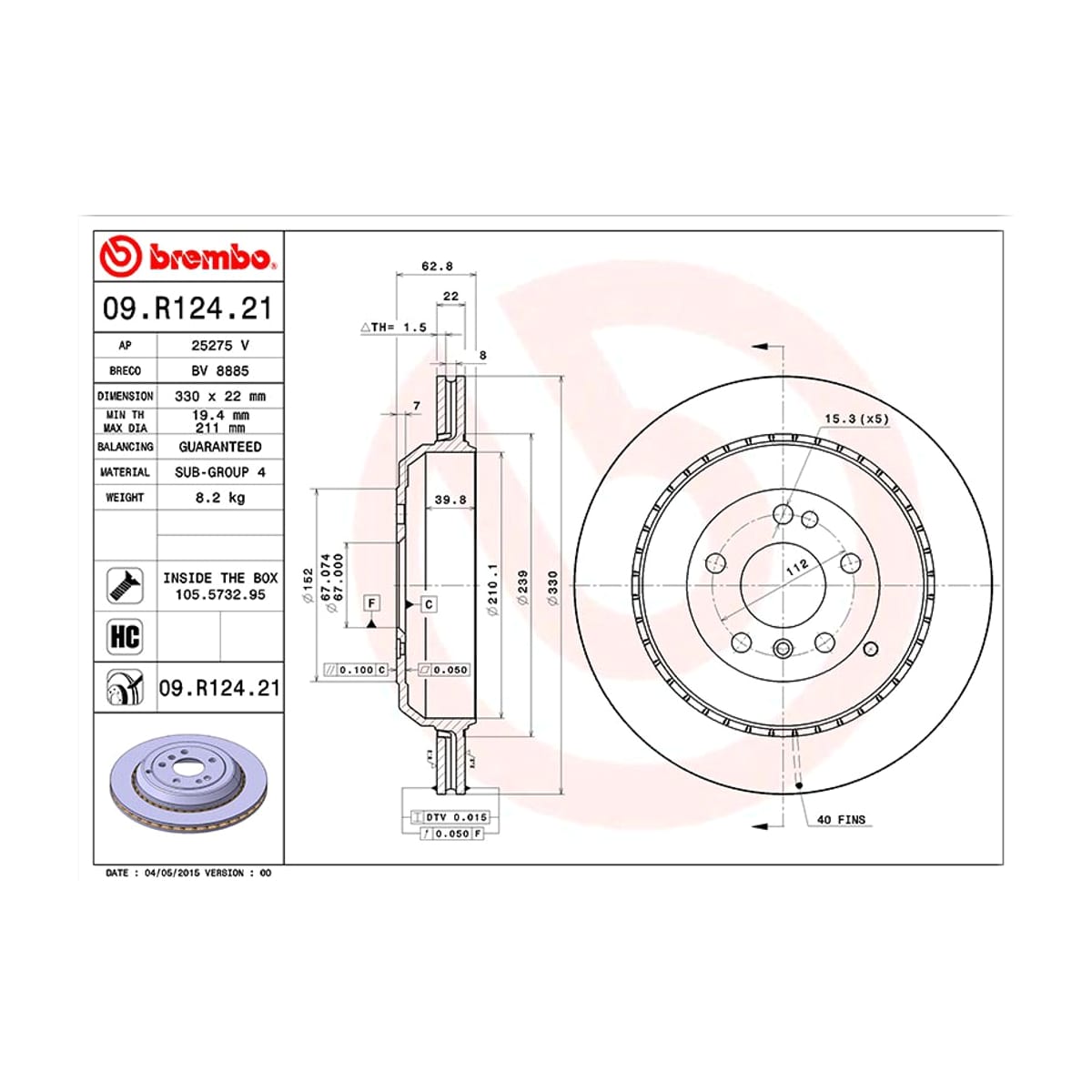 BREMBO Диск тормозной (Сзади) Mercedes-Benz M-Class 05-11 / GL-Class 06-12 09R12421