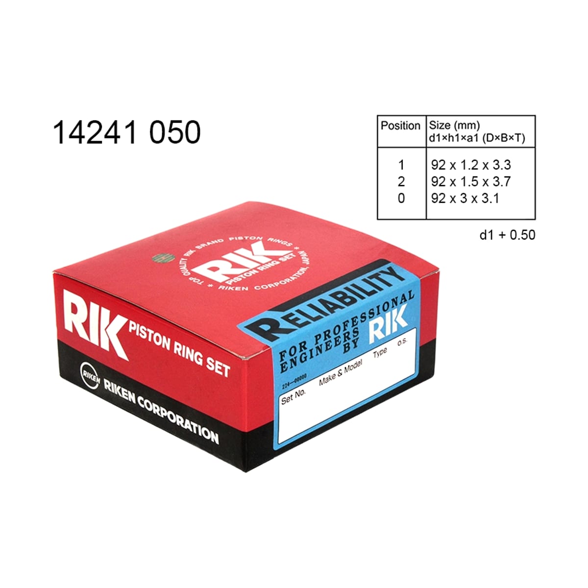 RIKEN Кольца поршневые (0.5/ к-т) Ford Mondeo 07-10 / Nissan Almera Classic 06-12 EJ20