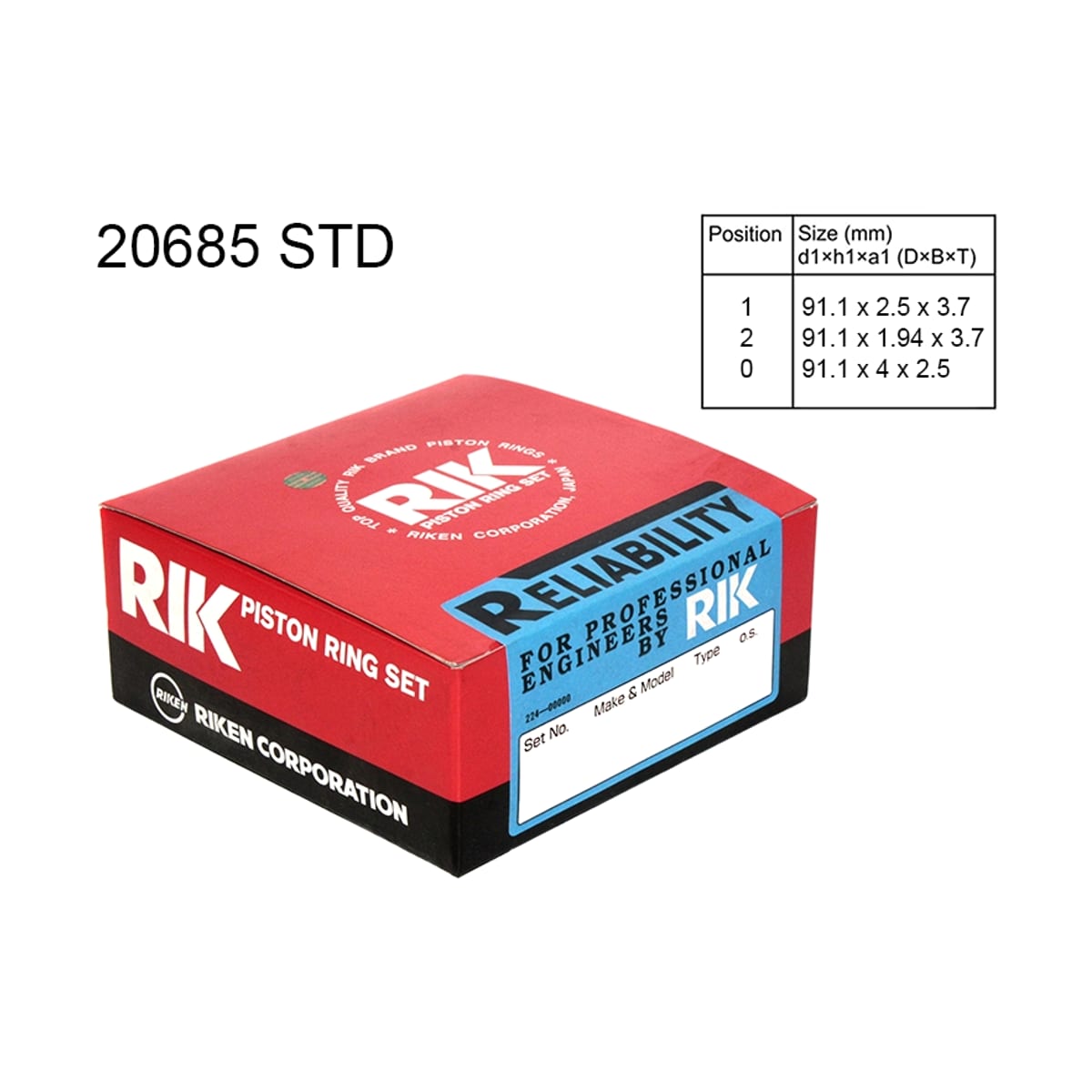 Деталь Кольца поршневые (STD/ к-т) Mitsubishi L200 96-05 / Pajero 91-00 4D55;4D56 RIKEN