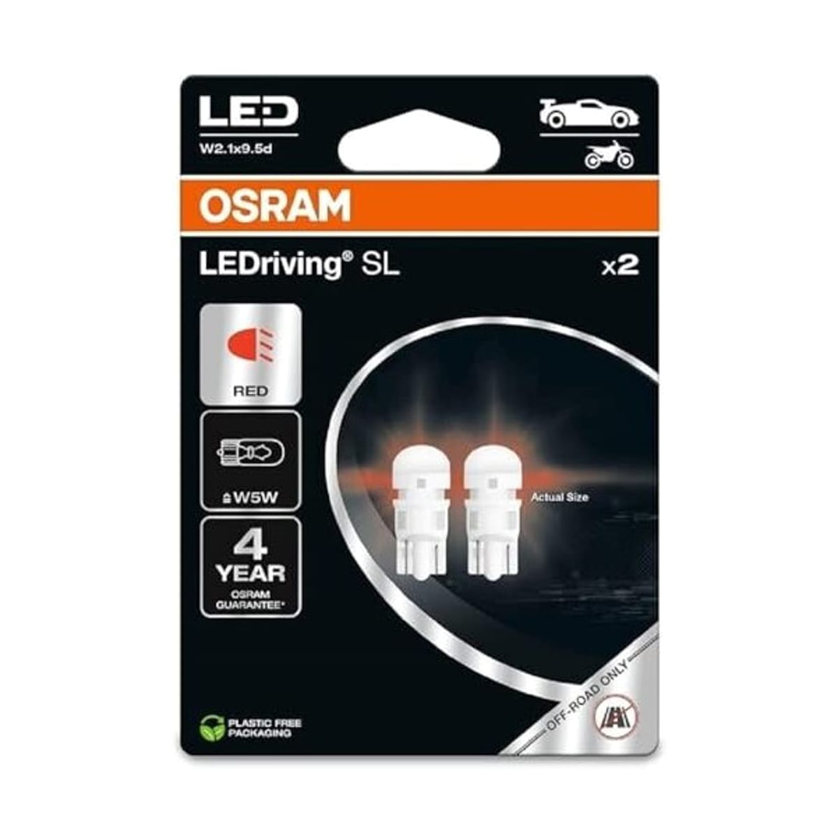 Деталь Комплект ламп LEDriving SL (3поколение) 0,6W/12V W5W W2.1X9.5D красный BLI2 2шт OSRAM