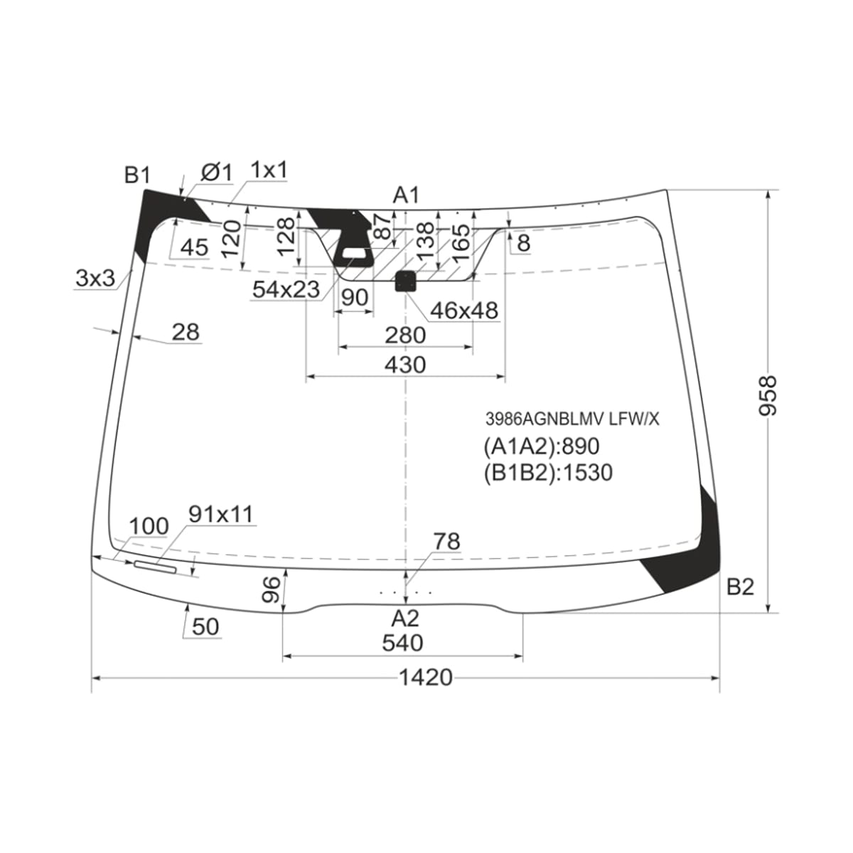 XYG Стекло лобовое (Датчик дождя) Honda Accord 02-08 / Acura TSX 03-08 3986AGNBLMVLFW/X