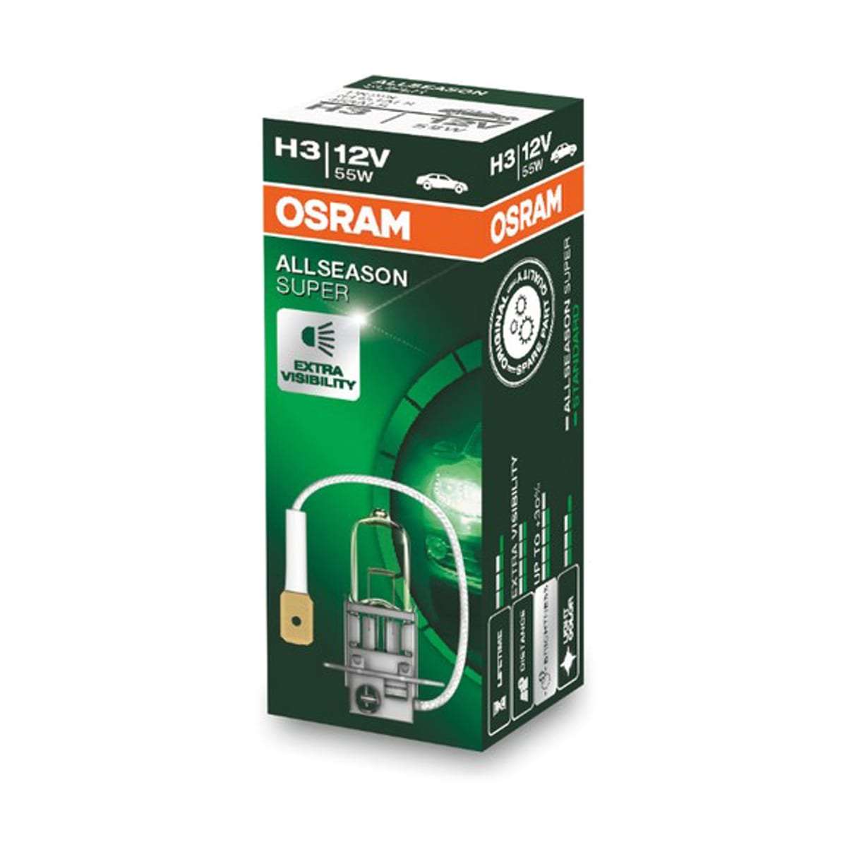 Деталь Лампа H3 12V 55W PK22s ALLSEASON +30% больше света, цветовая температура 3000К 1 шт. OSRAM