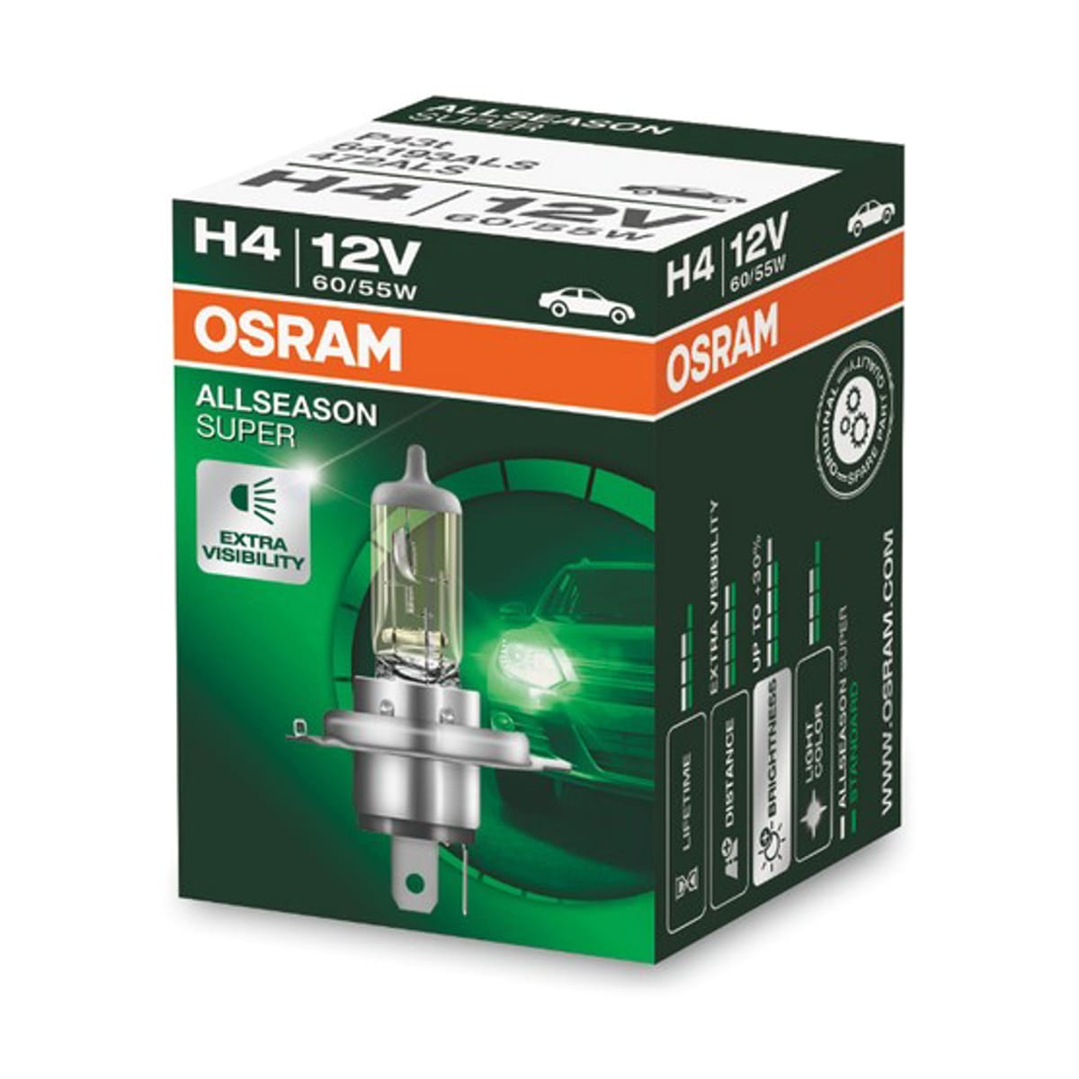 Деталь Лампа H4 12V 60/55W P43t ALLSEASON +30% больше света, цветовая температура 3000К 1 шт. OSRAM