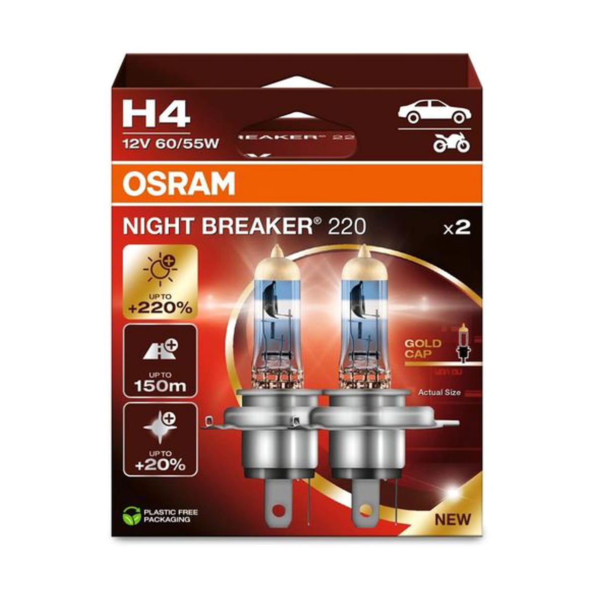 Деталь Комплект ламп H4 12V 60/55W P43t 4050K NIGHT BREAKER200 +200% (2 шт) OSRAM