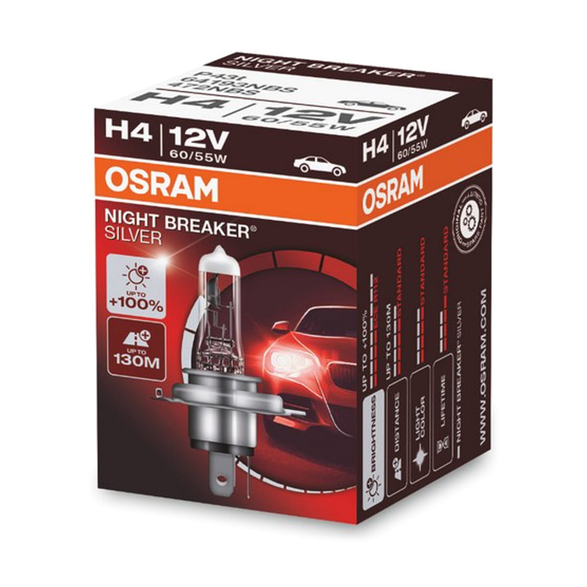 Деталь Лампа H4 12V 60/55W P43t NIGHT BREAKER SILVER +100% больше света 1 шт. OSRAM