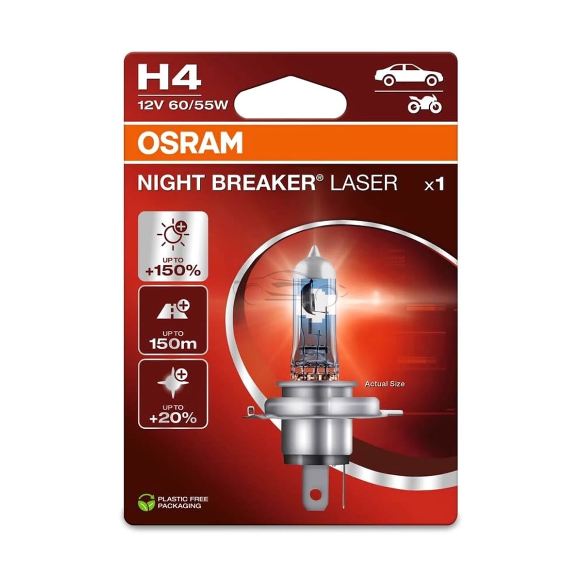 Деталь Лампа H4 12V 60/55W P43t NIGHT BREAKER LASER +150% больше света 1 шт. OSRAM