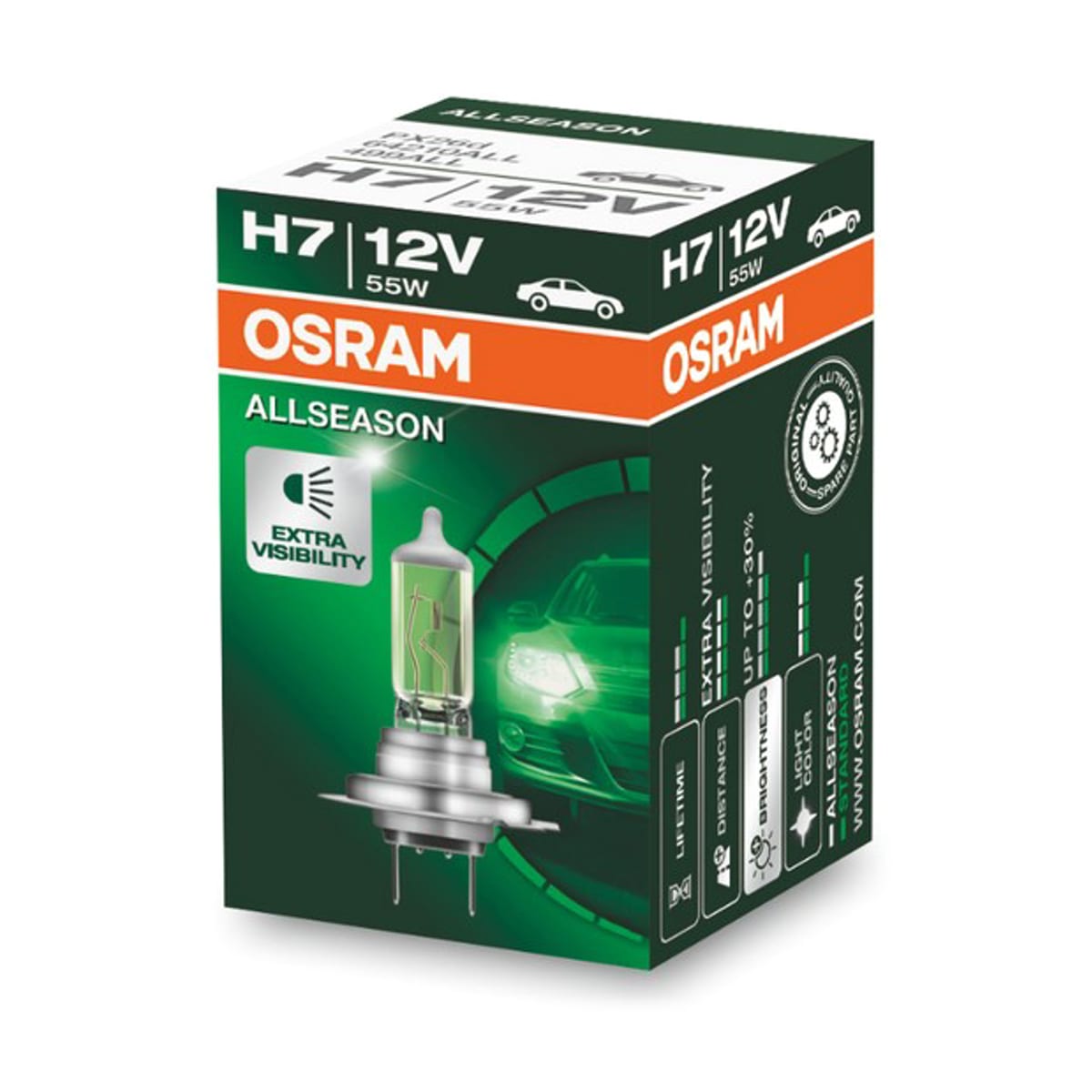 Деталь Лампа H7 12V 55W PX26d ALLSEASON +30% больше света, цветовая температура 3000К 1 шт. OSRAM