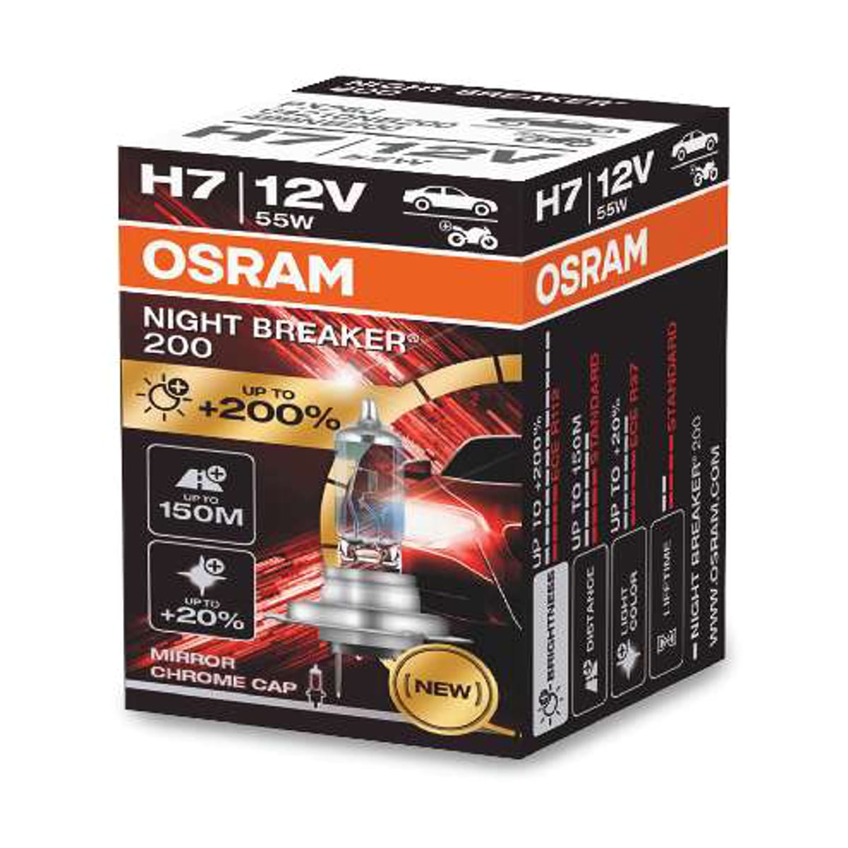 Деталь Лампа H7 12V 55W PX26d 3700K NIGHT BREAKER200 +200% 1 шт OSRAM