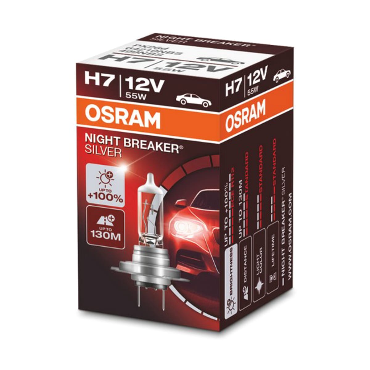 OSRAM Лампа H7 12V 55W PX26d NIGHT BREAKER SILVER +100% больше света 1 шт.
