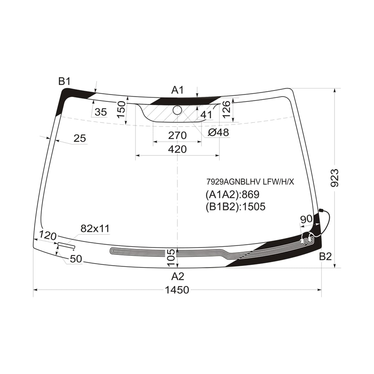 Деталь Стекло лобовое (Обогрев щеток) Subaru Legacy 03-09 / Outback 03-09 XYG