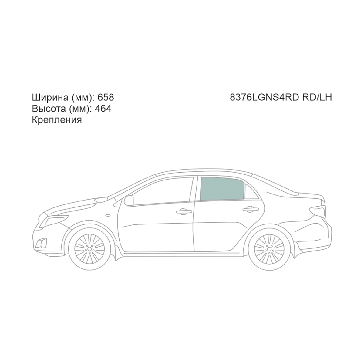 XYG Стекло боковое опускное (Сзади/ Слева/ Цвет зеленый/ Крепления) Toyota Corolla (E150) 06-13 / Corolla USA (E140) 08-13