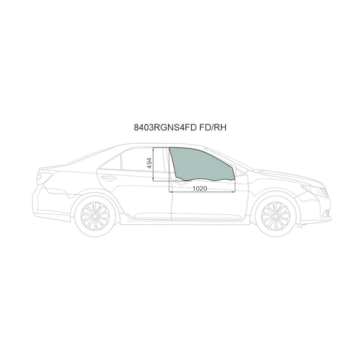 XYG Стекло боковое опускное (Спереди/ Справа/ Цвет зеленый/ Крепления) Toyota Camry (XV50) 11-18 / Camry UAE/USA 11-17