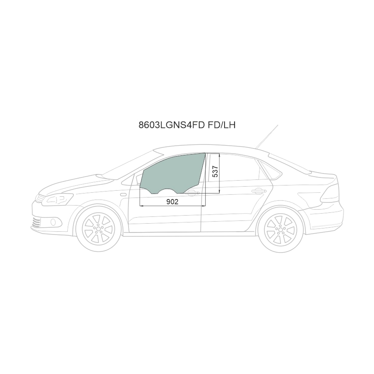 XYG Стекло боковое опускное (Спереди/ Слева/ Цвет зеленый) Skoda Rapid 20- / Volkswagen Polo 09-20 8603LGNS4FDFD/LH