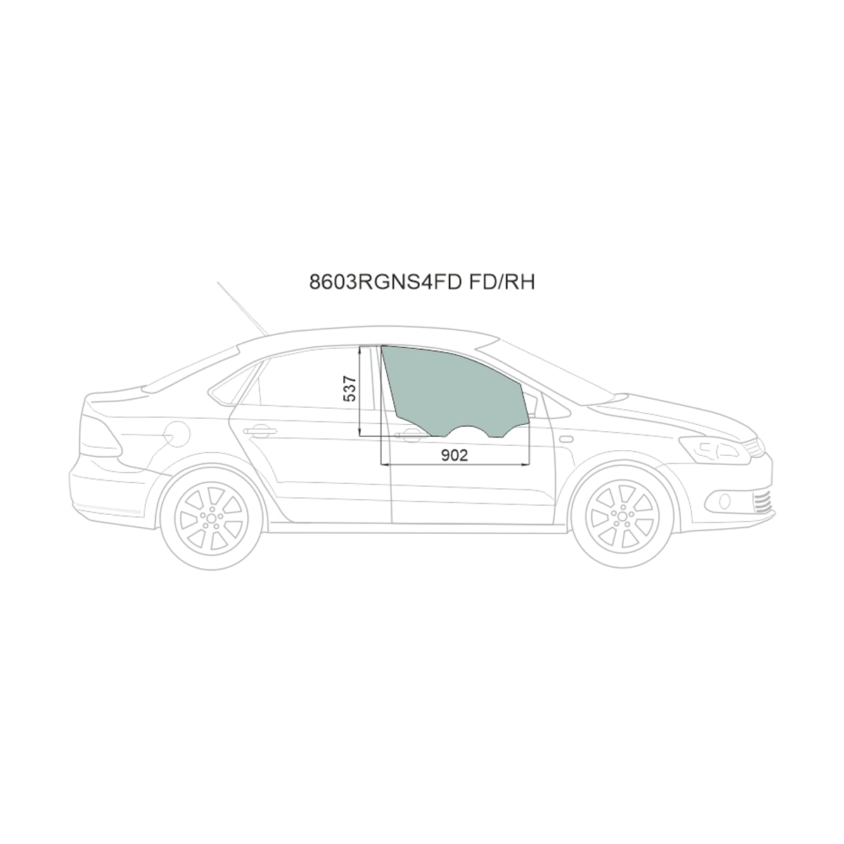 XYG Стекло боковое опускное (Спереди/ Справа/ Цвет зеленый) Skoda Rapid 20- / Volkswagen Polo 09-20