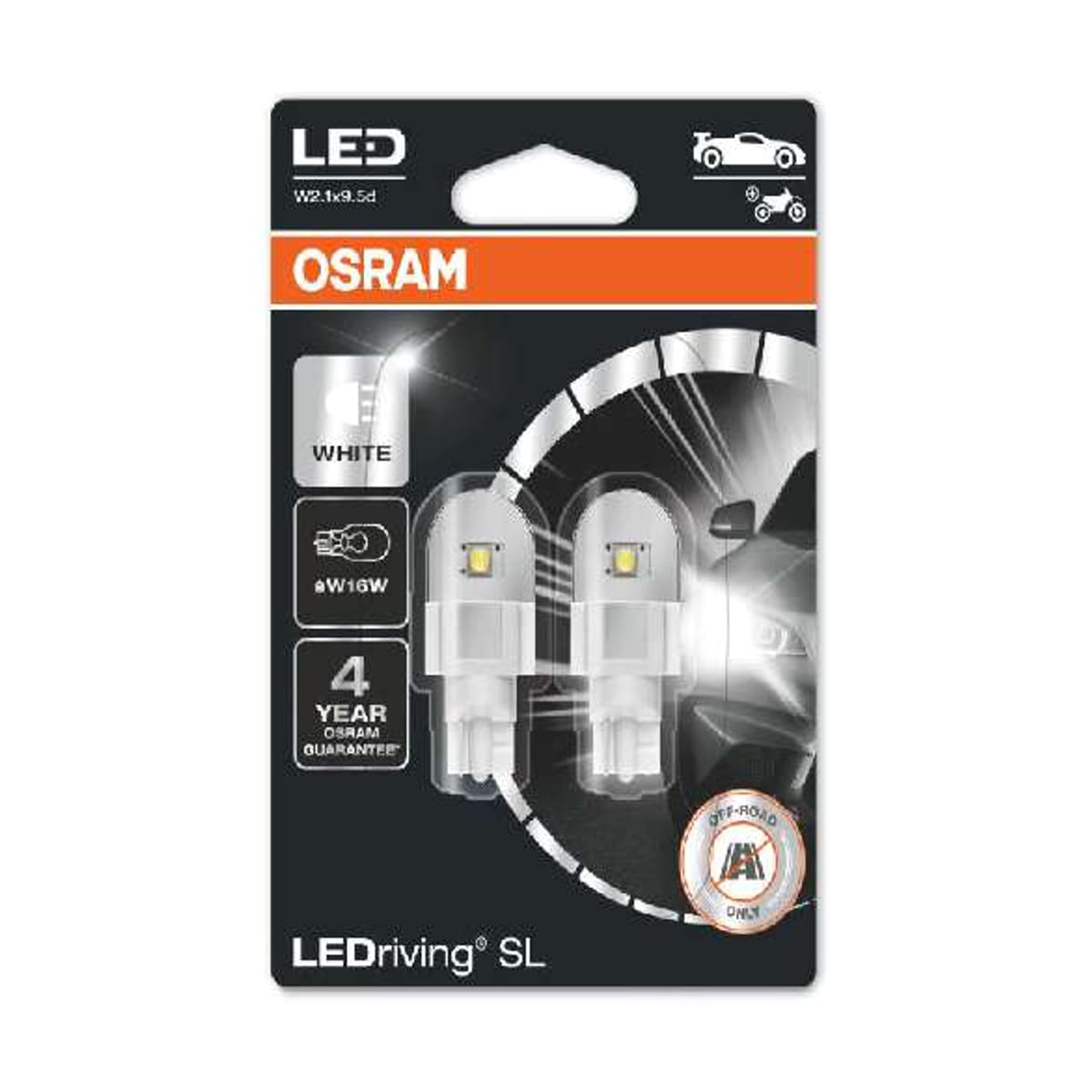 Деталь Снят, замена 921DWP-2BL LEDriving SL (3поколение) 2,1W/12V W16W W2.1X9.5D BLI2 белый 6000K 2шт OSRAM