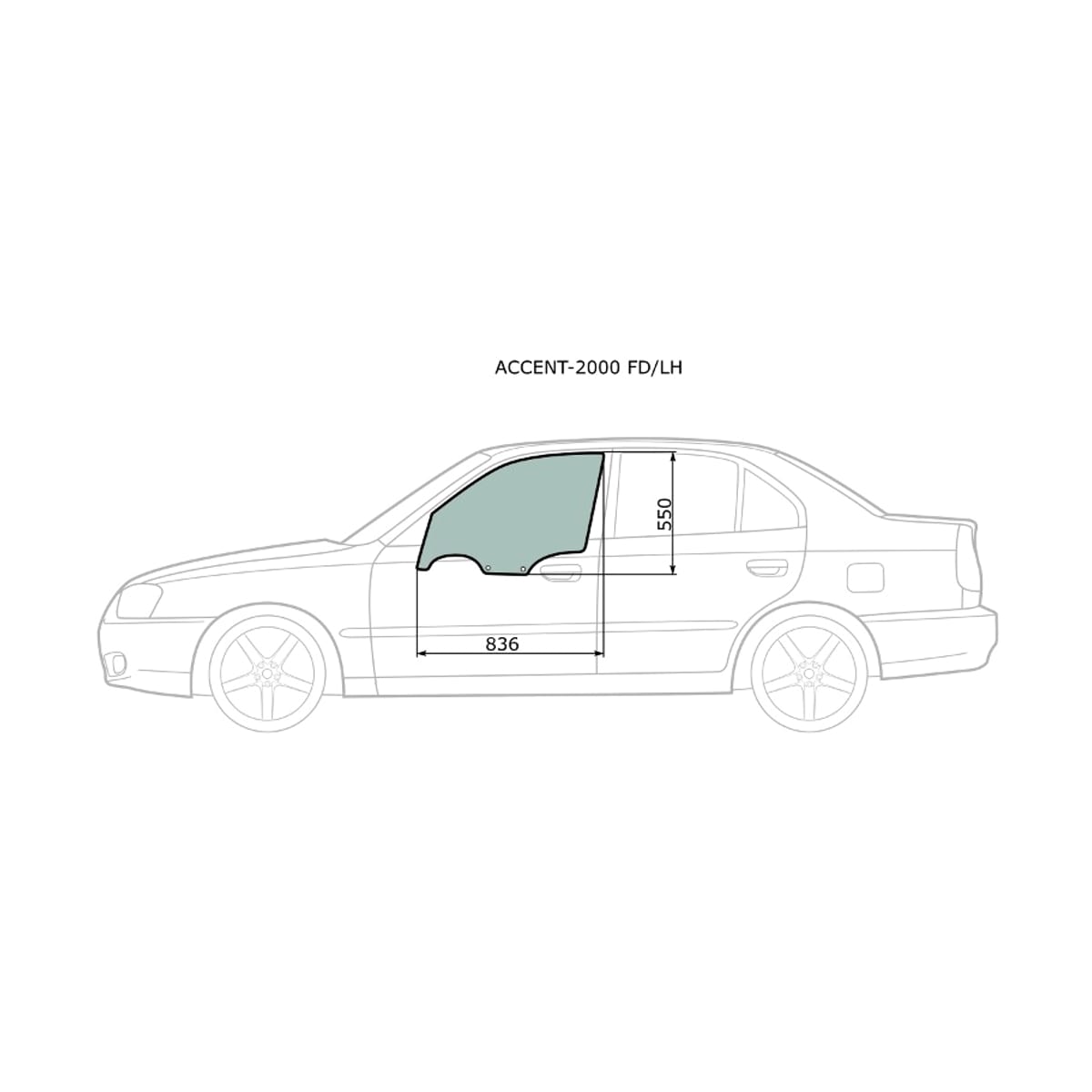 XYG Стекло боковое опускное (Спереди/ Слева/ Цвет зеленый) Hyundai Accent 99-12 / Verna 00-06