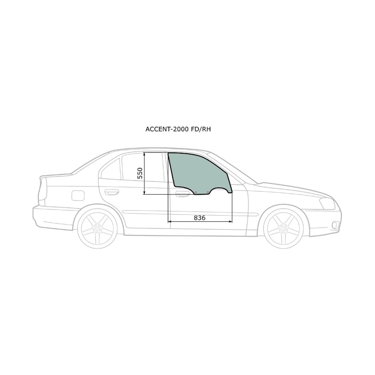 XYG Стекло боковое опускное (Спереди/ Справа/ Цвет зеленый) Hyundai Accent 99-12 / Verna 00-06