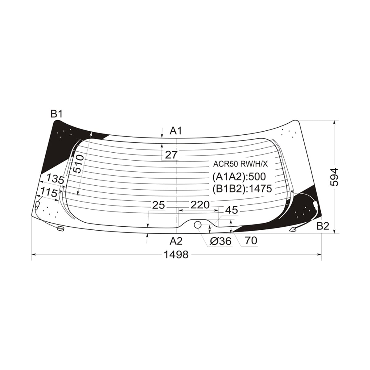 XYG Стекло заднее (Цвет зеленый/ Обогрев) Toyota Estima 06-19 / Previa 07-19 ACR50RW/H/X
