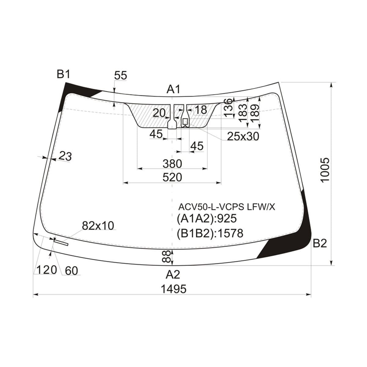 XYG Стекло лобовое (Датчик дождя) Toyota Camry (XV50) 11-18 / Camry USA 11-17 ACV50LVCPSLFW/X