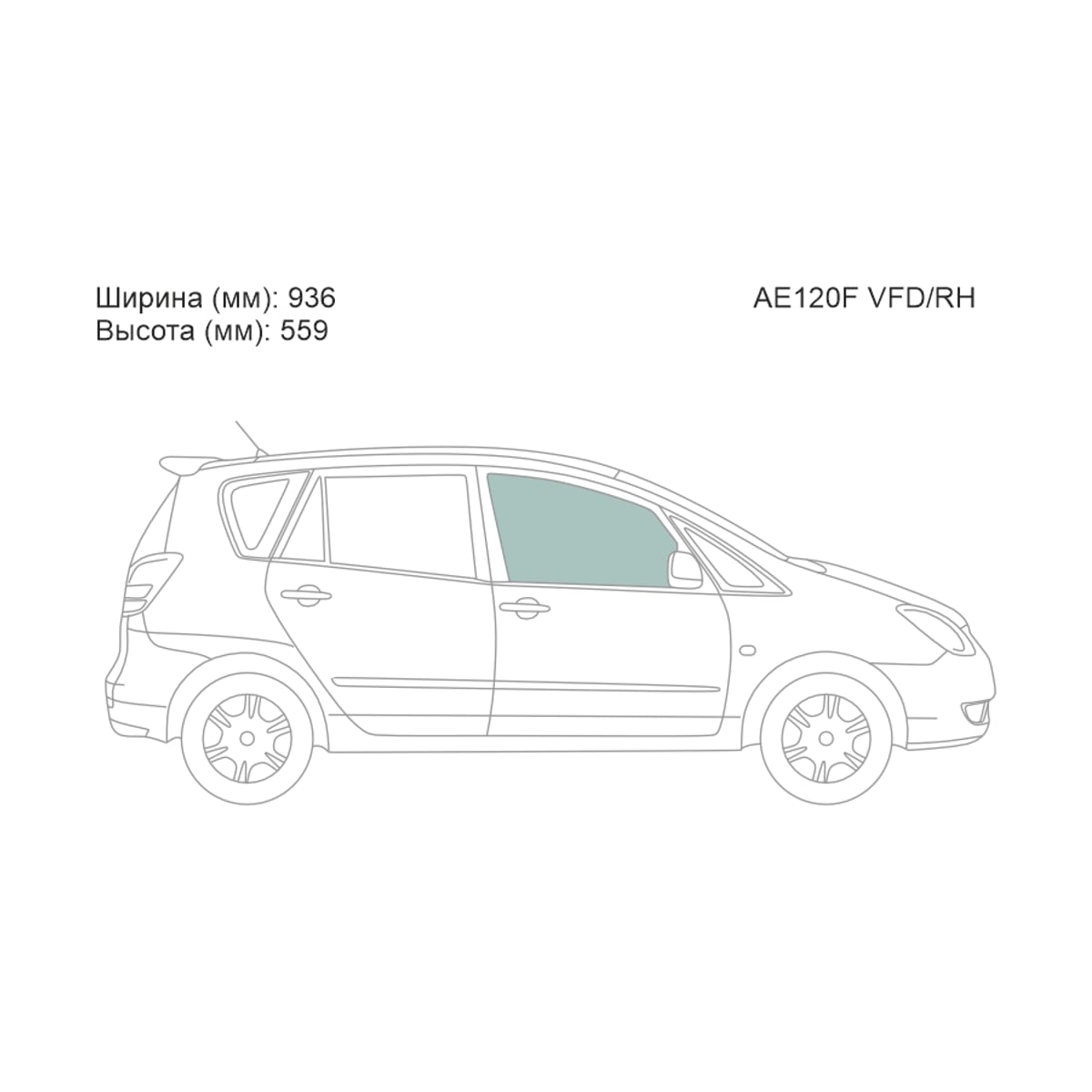 XYG Стекло боковое опускное (Спереди/ Справа/ Цвет зеленый) Toyota Corolla Spacio (E120) 01-07 / Corolla Verso 01-04