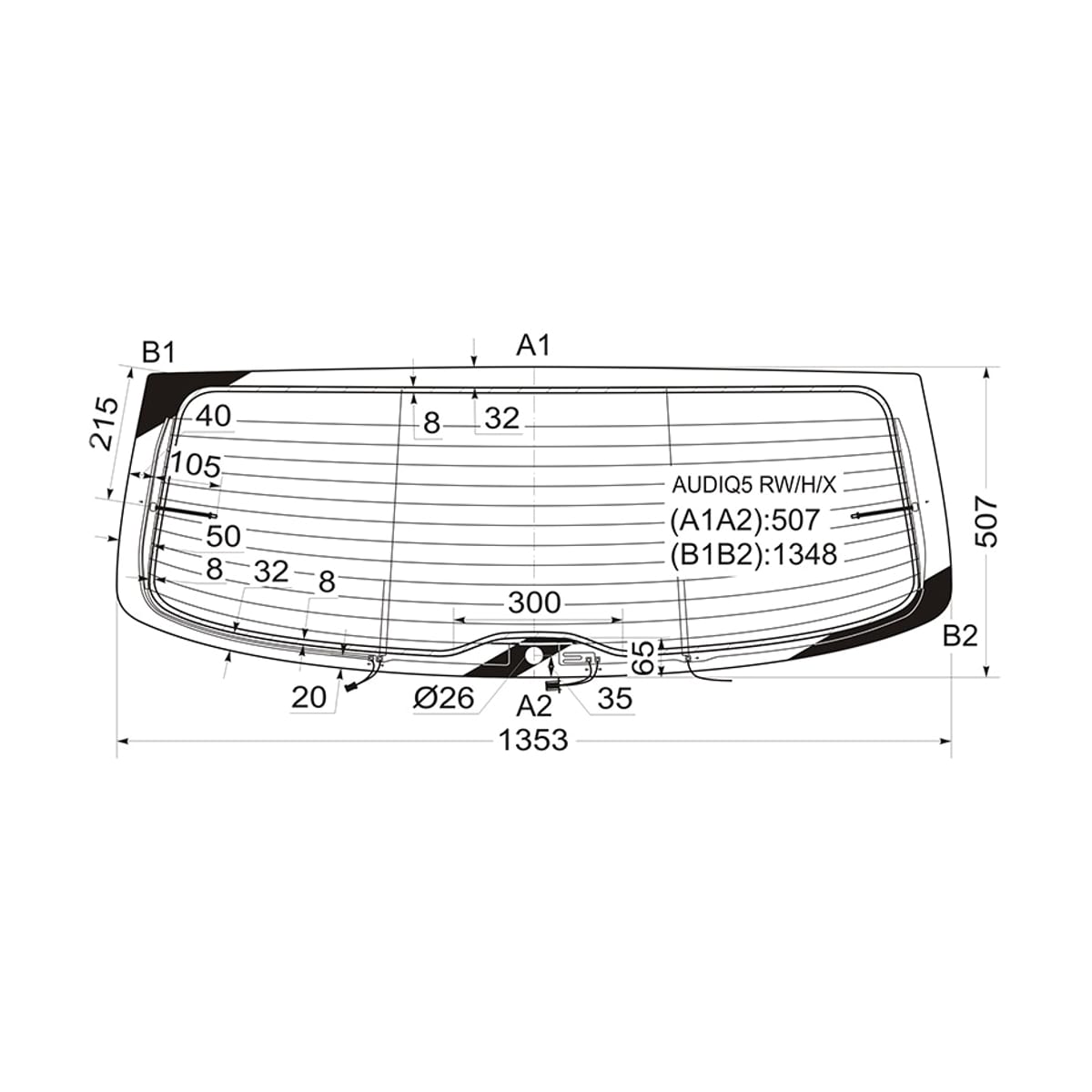 Деталь Стекло заднее (Цвет зеленый/ Обогрев/ Антенна) Audi Q5 08-17 XYG