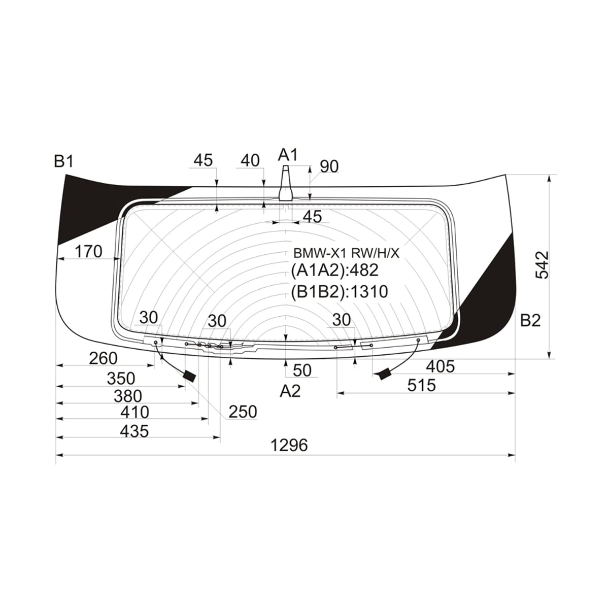 XYG Стекло заднее (Цвет зеленый/ Обогрев/ Антенна) BMW X1 09-15 BMWX1RW/H/X