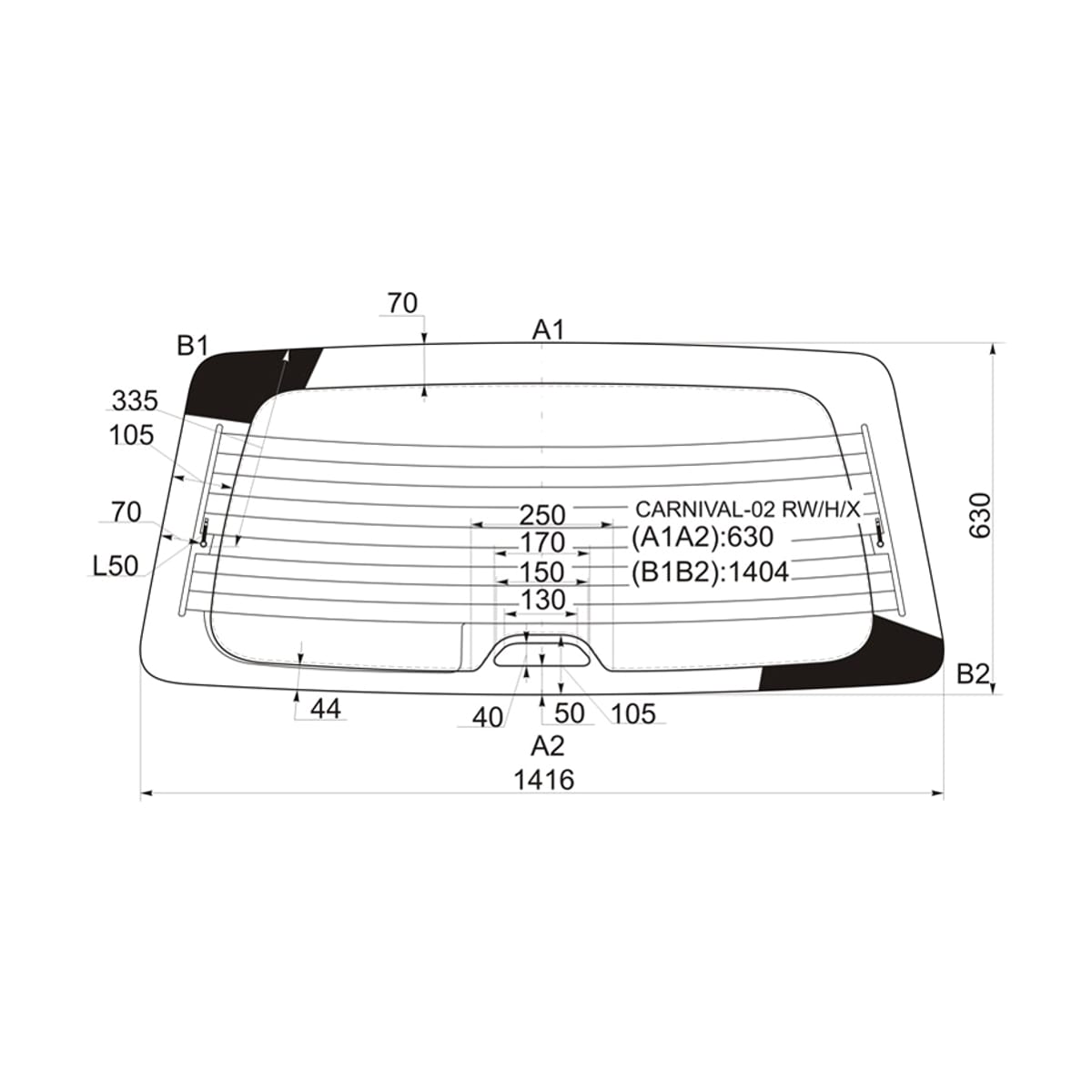 Деталь Стекло заднее (Цвет зеленый/ Обогрев) Kia Carnival 02-06 / Sedona 03-06 XYG