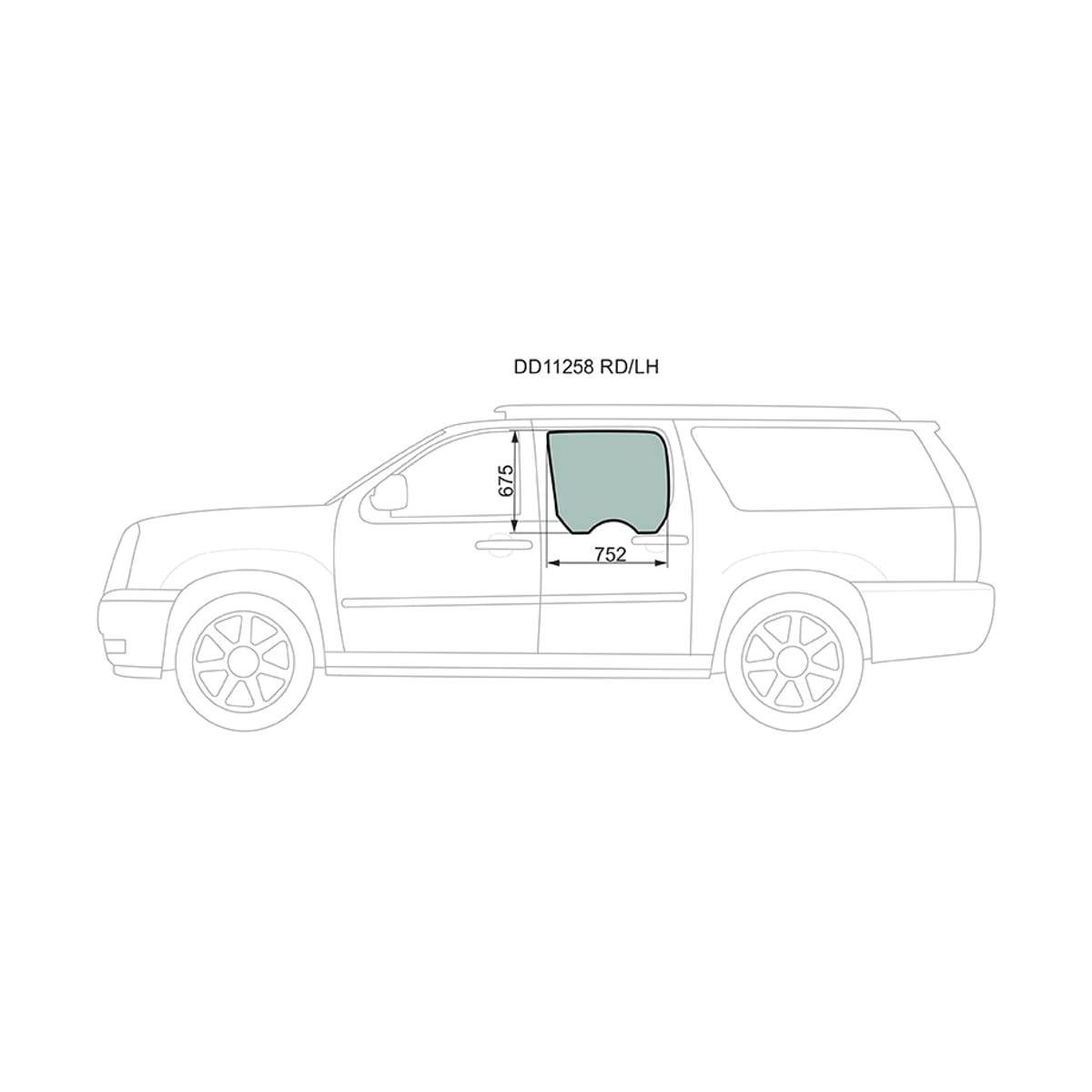 XYG Стекло боковое опускное (Сзади/ Слева/ Цвет зеленый) Cadillac Escalade 06-15 / Chevrolet Suburban 06-13