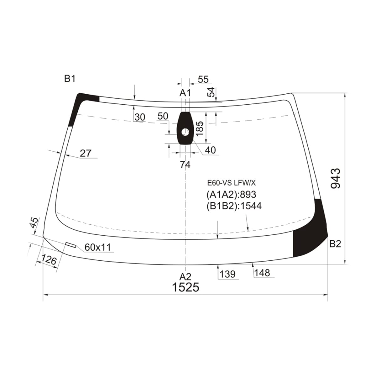 XYG Стекло лобовое (Датчик дождя/ Круглый датчик дождя/ 4D SED/5D WGN) BMW 5-Series 07-10 E60VSLFW/X