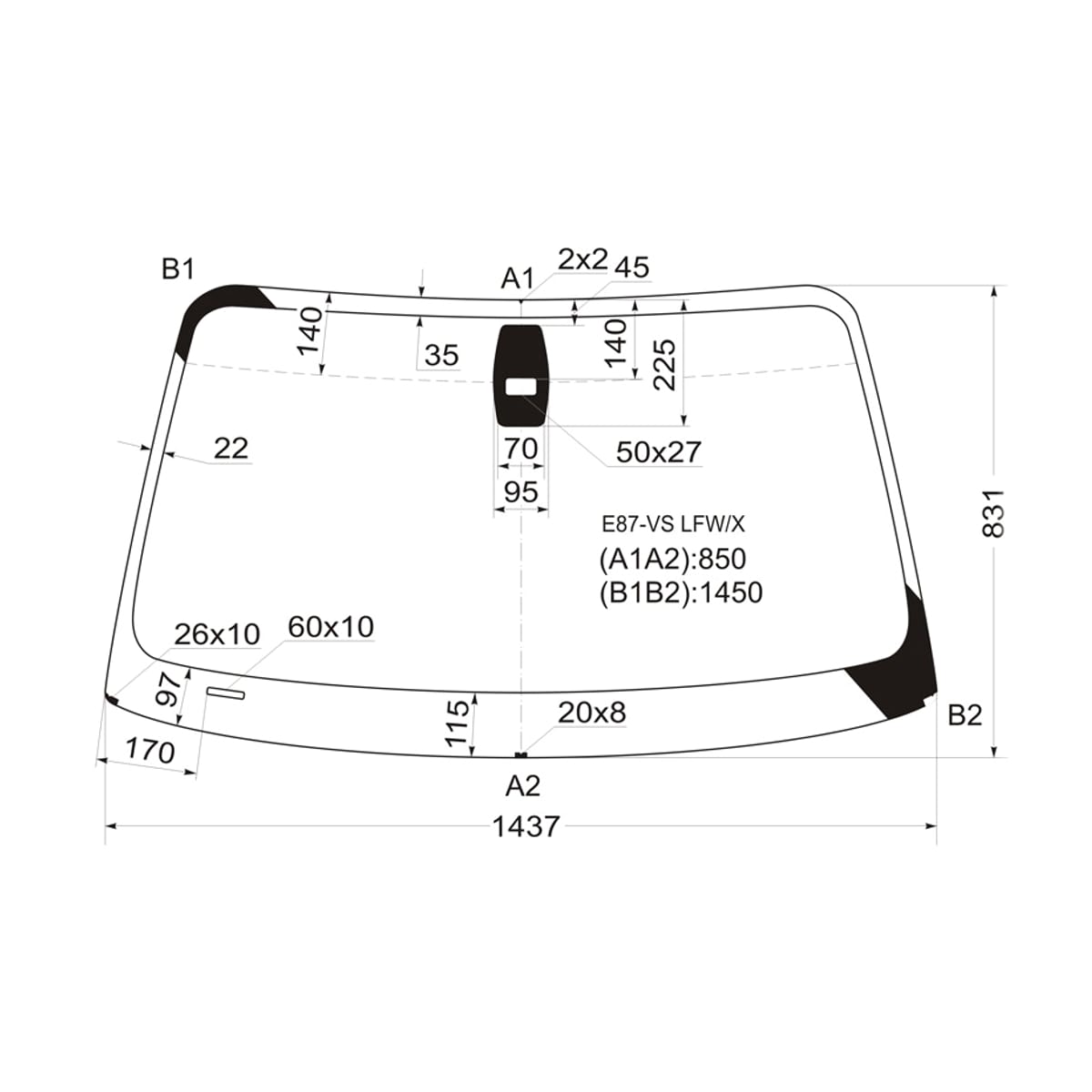 XYG Стекло лобовое (Датчик дождя) BMW 1-Series 04-13