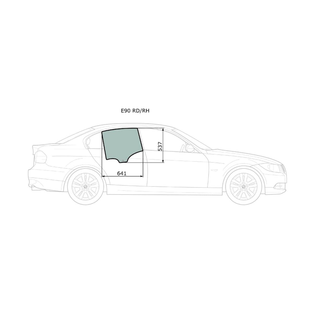Деталь Стекло боковое опускное (Сзади/ Справа/ Цвет зеленый) BMW 3-Series 05-14 XYG