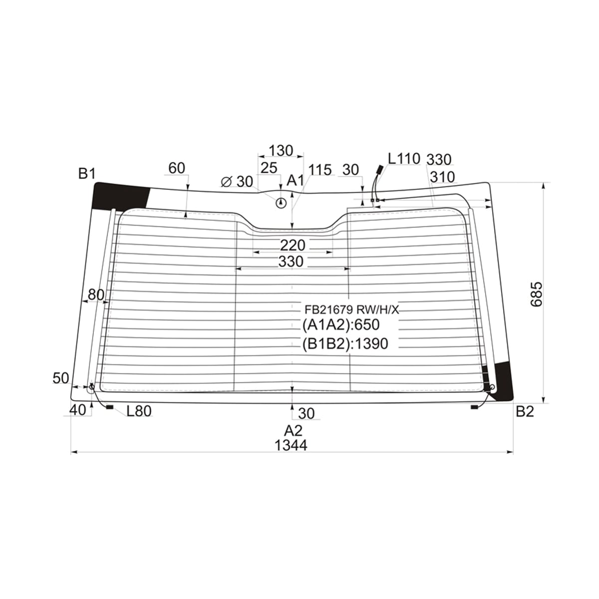 XYG Стекло заднее (Цвет зеленый/ Обогрев/ Антенна) Land Rover Range Rover 02-12 FB21679RW/H/X