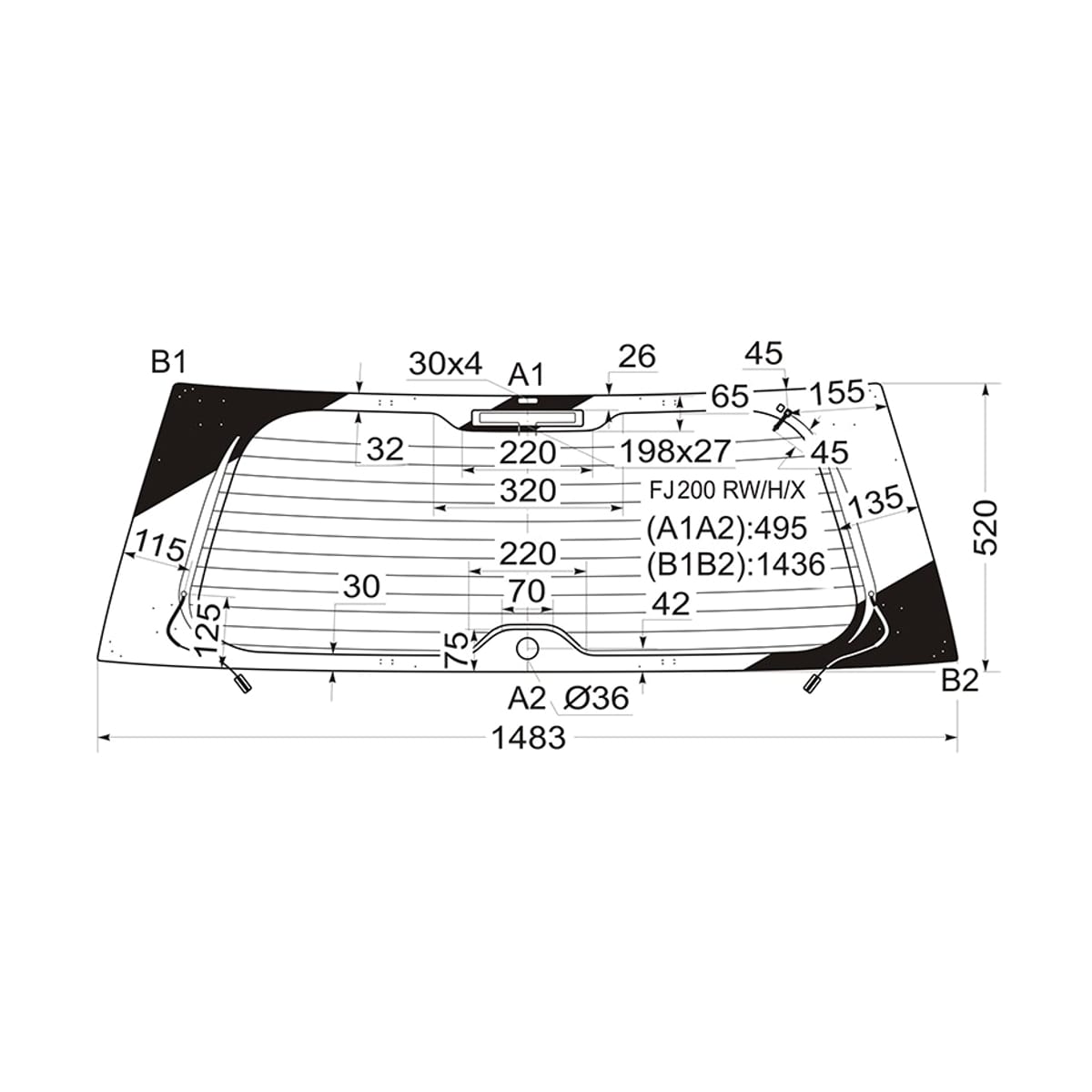 XYG Стекло заднее (Цвет зеленый/ Обогрев/ Антенна) Toyota Land Cruiser (J200) 07-21 FJ200RW/H/X