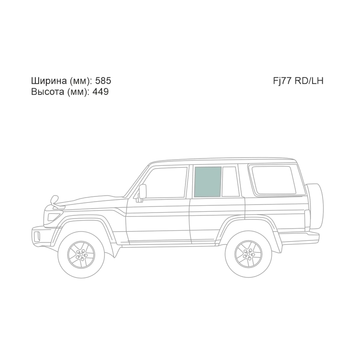 XYG Стекло боковое опускное (Сзади/ Слева/ Цвет зеленый) Toyota Land Cruiser 84-23 / Land Cruiser Prado (J70) 87-96 FJ77RD/LH
