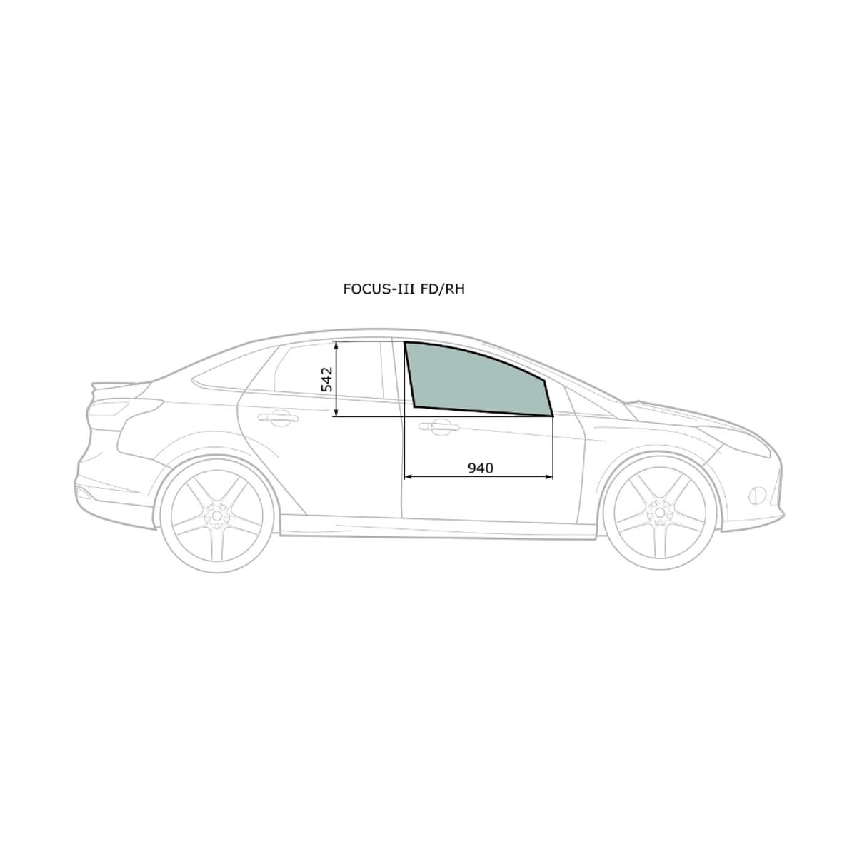 XYG Стекло боковое опускное (Спереди/ Справа/ Цвет зеленый) Ford Focus 10-19