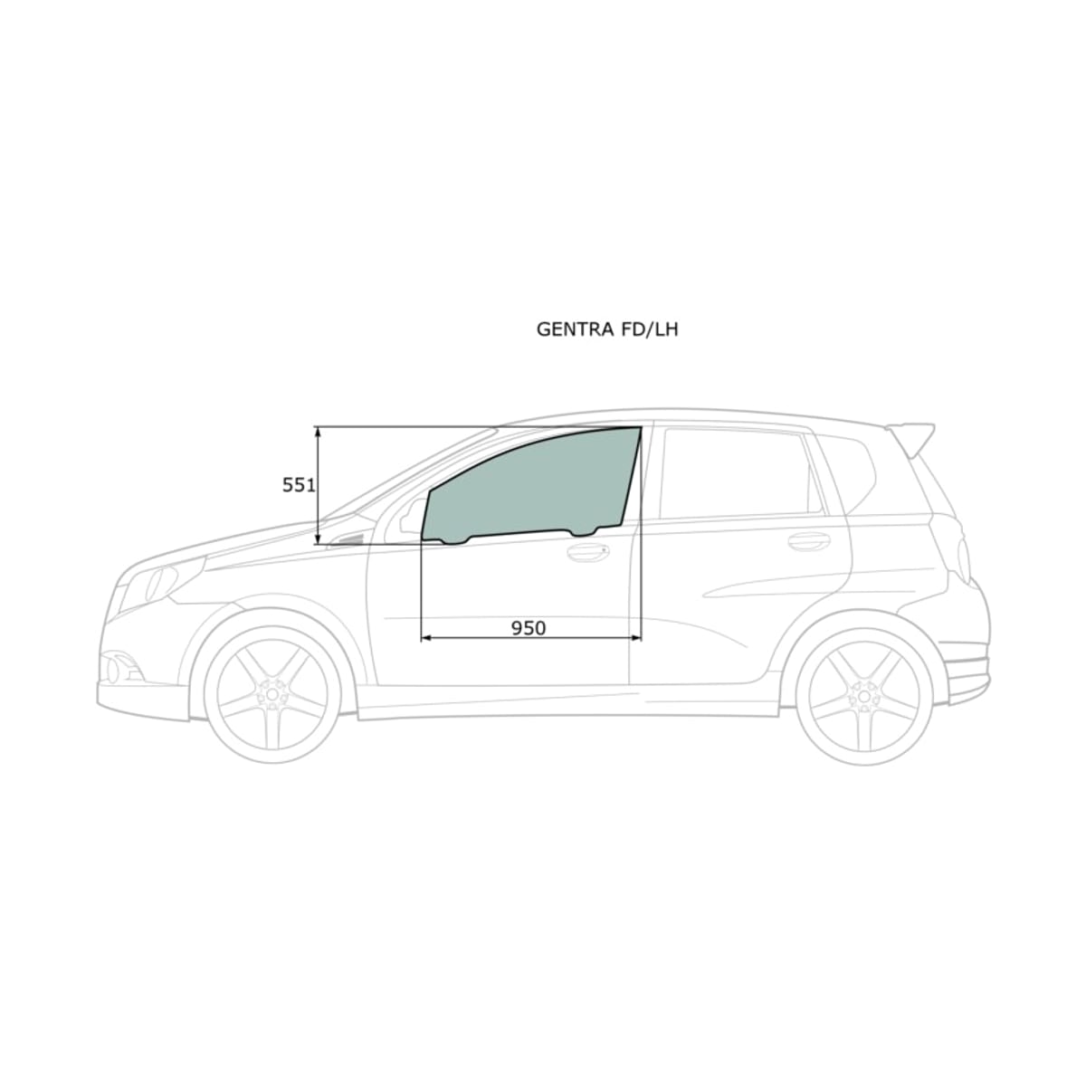 XYG Стекло боковое опускное (Спереди/ Слева/ Цвет зеленый) Chevrolet Aveo 02-11 / Kalos 03-08