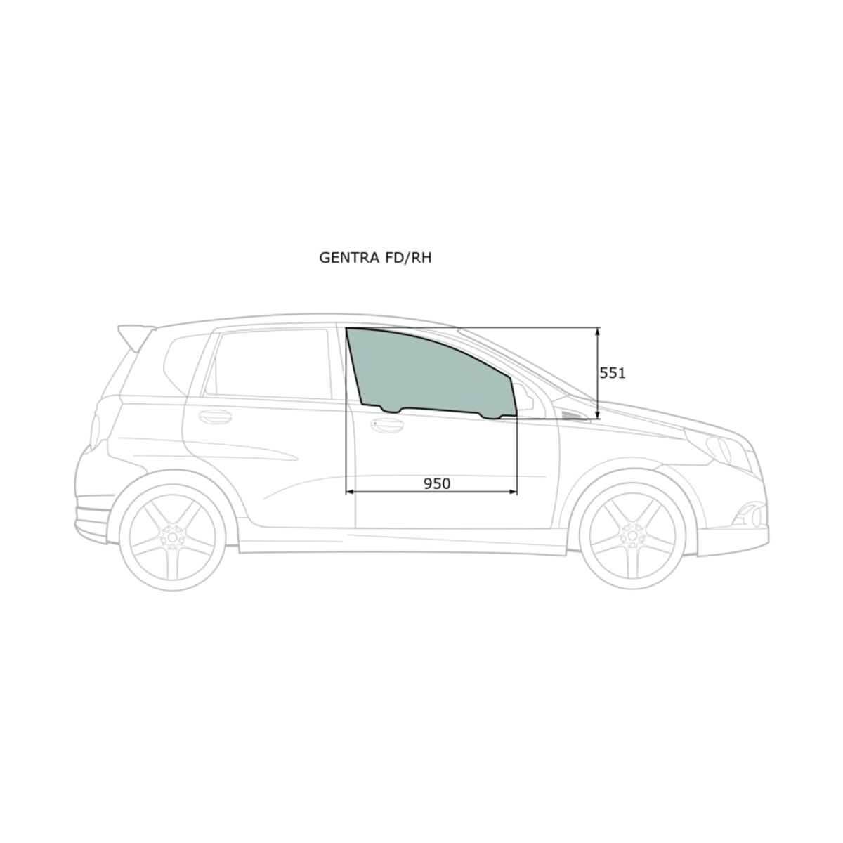 XYG Стекло боковое опускное (Спереди/ Справа/ Цвет зеленый) Chevrolet Aveo 02-11 / Kalos 03-08 GENTRAFD/RH