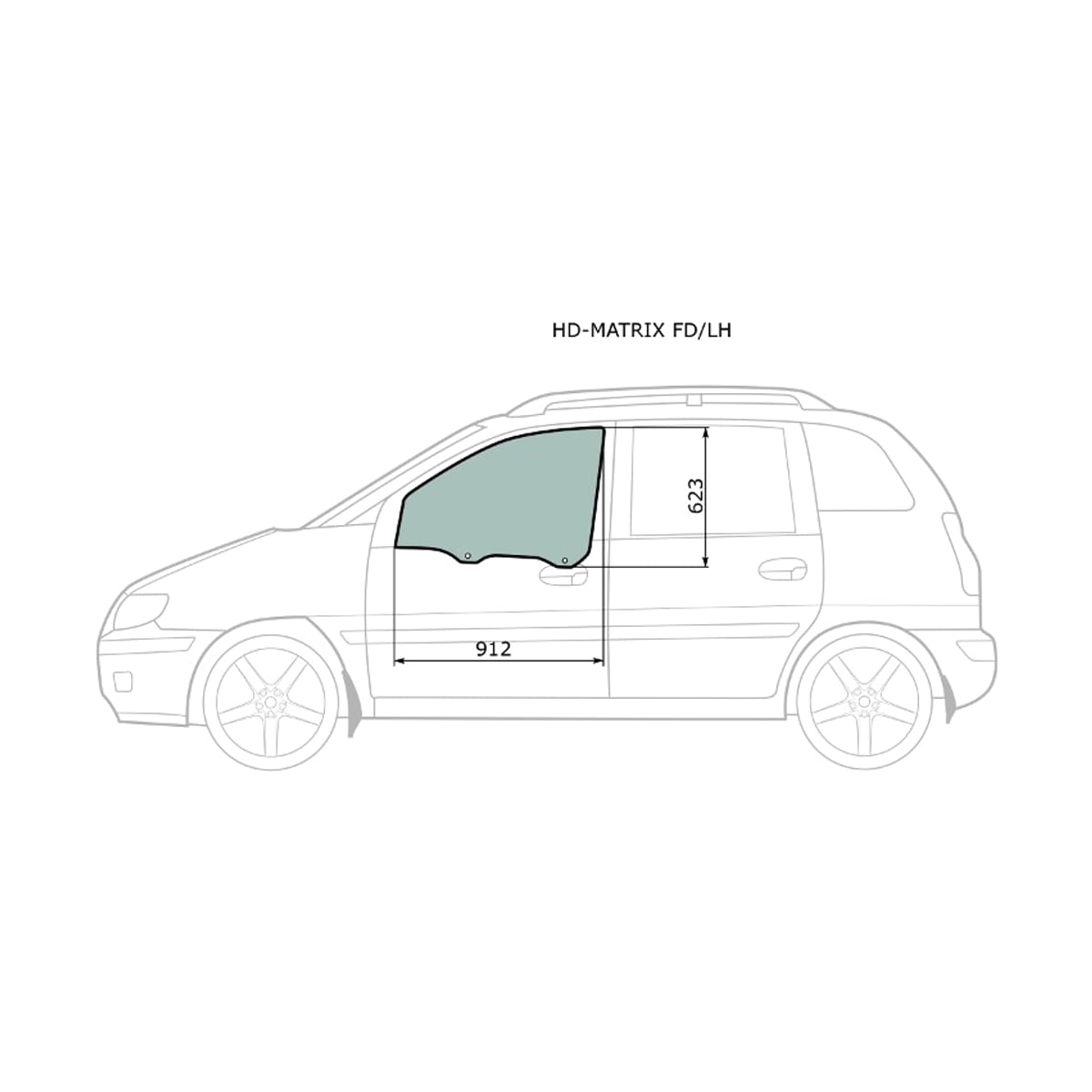 Деталь Стекло боковое опускное (Спереди/ Слева/ Цвет зеленый) Hyundai Lavita 01-07 / Matrix 01-10 XYG