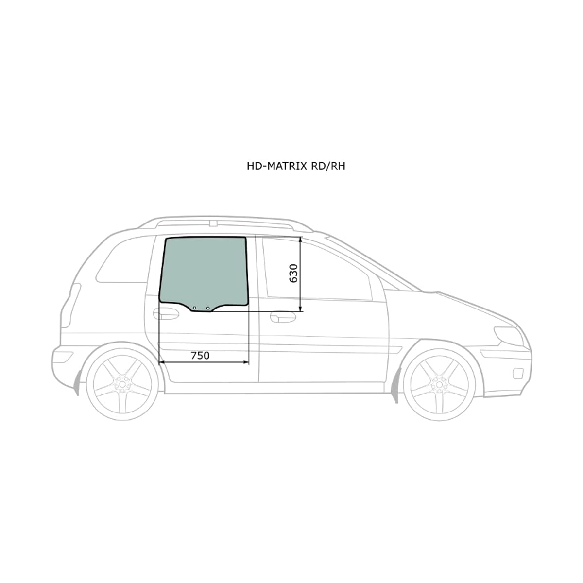 XYG Стекло боковое опускное (Сзади/ Справа/ Цвет зеленый) Hyundai Lavita 01-07 / Matrix 01-10 HDMATRIXRD/RH