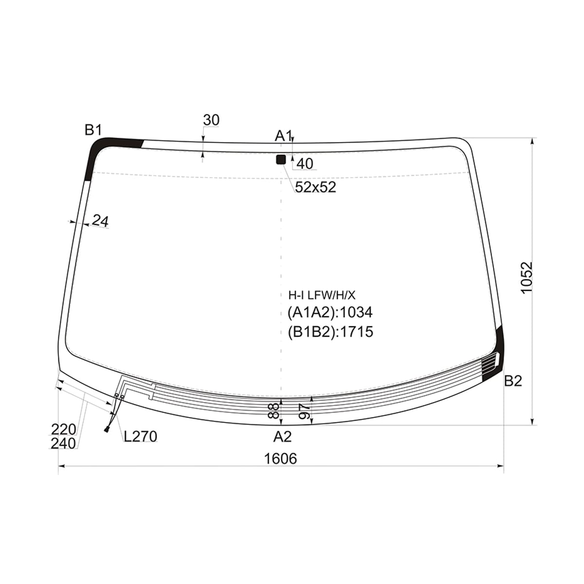 XYG Стекло лобовое (Обогрев щеток) Hyundai H1 97-07 / Starex 97-07 HILFW/H/X