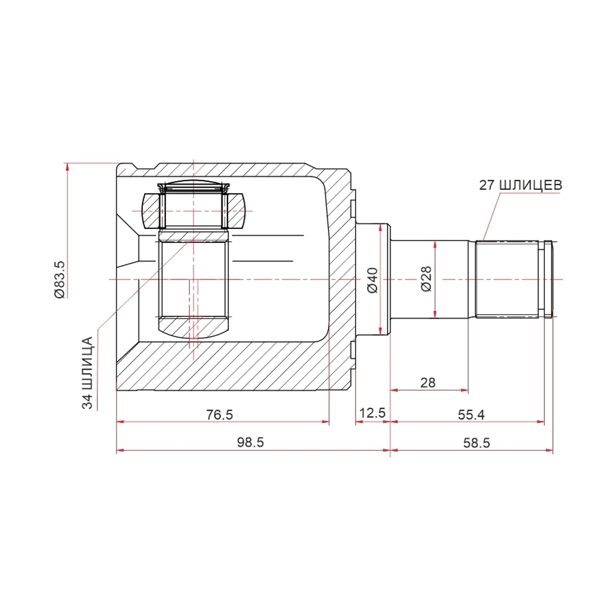 SAT Шрус (Спереди/ Слева/ Внутр) Honda Accord 02-13 / Acura TSX 08-14